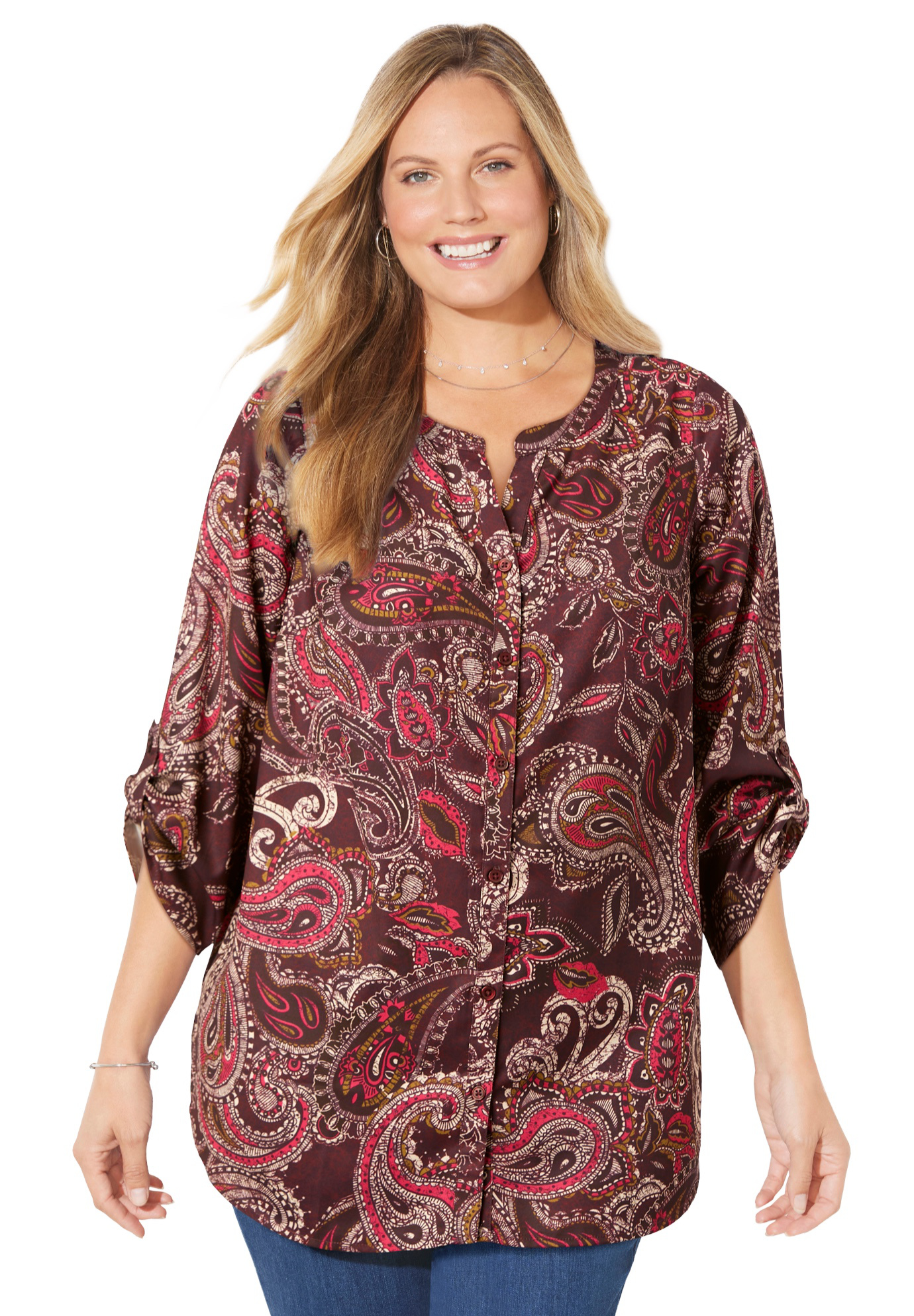 Plus Size Women's Breezeway Georgette Blouse by Catherines in Coffee Bean Paisley (Size 3XWP)