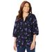 Plus Size Women's Georgette Pintuck Tunic by Catherines in Black Abstract Floral (Size 1X)