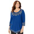 Plus Size Women's Pointed Hem Embroidered Top by Catherines in Dark Sapphire Soutache (Size 4X)