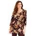 Plus Size Women's Easy Fit 3/4-Sleeve Scoopneck Tee by Catherines in Coffee Bean Floral (Size 1XWP)