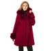 Plus Size Women's Hooded Faux Fur Trim Coat by Jessica London in Rich Burgundy (Size 22 W) Winter Wool Hooded Swing Coat