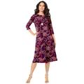 Plus Size Women's Ultrasmooth® Fabric Boatneck Swing Dress by Roaman's in Dark Berry Fan Floral (Size 42/44)