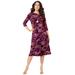 Plus Size Women's Ultrasmooth® Fabric Boatneck Swing Dress by Roaman's in Dark Berry Fan Floral (Size 42/44)