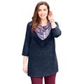 Plus Size Women's Impossibly Soft Tunic & Scarf Duet by Catherines in Navy Medallion (Size 3XWP)