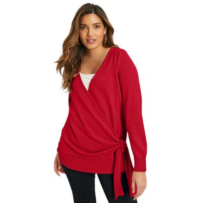 Plus Size Women's Wrap-Front Cardigan by June+Vie in Classic Red (Size 26/28)