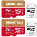[5-Yrs Free Data Recovery] GIGASTONE 256GB Micro SD Card 2 Pack, Camera Pro MAX, Up to 130/85 MB/s, MicroSDXC Memory Card for DJI, Gopro, Insta360, Dashcam, 4K Video UHS-I A2 V30 U3 C10 with Adapter
