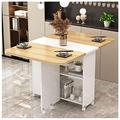 OCAZI Folding Dining Table Drop Leaf Table with 2-Layer Storage Shelf Multifunction Space Saving Dining Table Extension Dinner Table for Kitchen Bedroom Living Room Dining Room