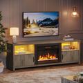 Ivy Bronx Jazper LED Fireplace TV Stand for TVs up to 75", 70 Media Console w/ Storage Cabinets, Electric Fireplace Included in Gray | Wayfair