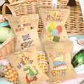 24sets Retro Kraft Paper Bags Happy Birthday Dinosaur Cookie Gift Pouch Flower Thank You Party Favor