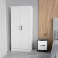 Mercer 2 Piece Bedroom Set, Rio 2-Door Armoire + Washington Nightstand, White / Smokey Oak - FM Furniture CBED187