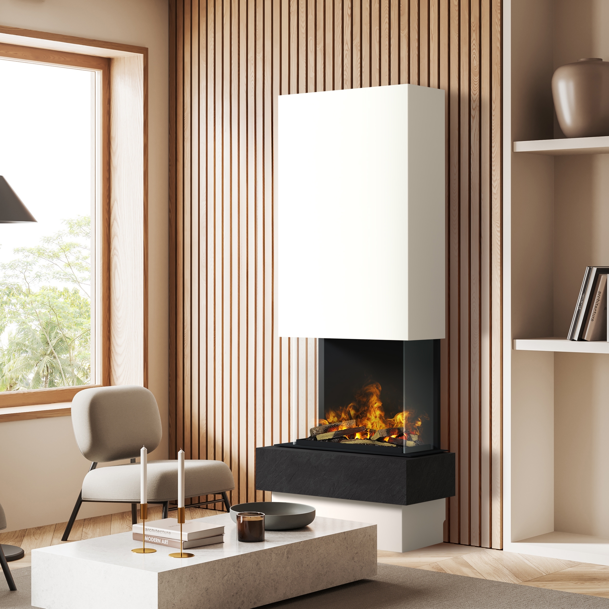 muenkel design Garda [Elektrokamin Opti-myst]: Nero (Schiefer schwarz) - weiß