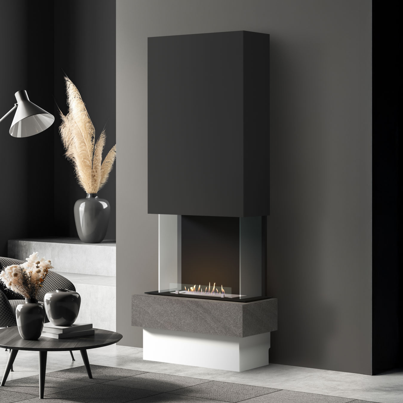 muenkel design Garda [moderner Design Ethanolkamin]: Galaxy (Schiefer dunkelgrau) - Planika Senso - schwarz-grau