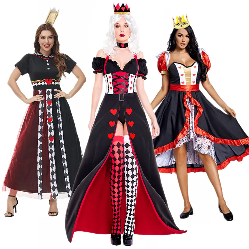 Kind erwachsene Königin der Herzen Alice im Wunderland Kostüm Poker Königin Cosplay Halloween Maskerade Kostüme sexy Kleid mit Kopf bedeckung Image
