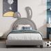 Twin Size Rabbit Ornament Upholstered Platform Bed with High Load Capacity