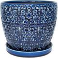12 in. Dia Ceramic Blue Mediterranean Planter