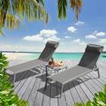 Cterwk Patio Chaise Lounge Chair with Table Aluminum Lounge Chair with 5 Adjustable Positions for Pool Deck Garden Backyard Gray