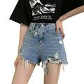 Quealent Padded Cycling Shorts Women Chic Ripped Frayed Hem Denim Shorts Women s Shorts Casual Denim Denim Women Shorts Blue L