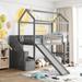 Twin Size House Loft Bed with Storage Stairway & Slide, Wooden Low Loft Bedframe with Security Guardrail for Kids Teens, Bedroom