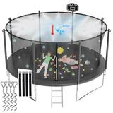 CITYLE Trampoline 1500LBS 12 14 15 16 FT Trampoline for Kids and Adults Trampoline with Enclosure Net Cooling System Wind Stakes Basketball Hoop Heavy Duty Recreational Trampolines