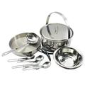 Camping Cookware Mess Kit Stainless Steel Set with Pot Pan Soup Spoon Bowls Folding Sporks Family Camping Hiking Picnic