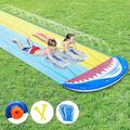 XGeek Lawn Water Slides for Kids Water Slide with Surfboard Double Shark Water Slide with Repair Paper Summer Outdoor Fun Toy Games for Garden Lawn and Children