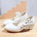 LYCAQL Kid Shoes Children Leather Shoes White Bow Knot Spring Autumn Gir High Heel Princess Shoes Pearl 1 Person Tennis (White 13.5 Little Child)