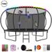 YORIN Trampoline for 5-6 Kids 12 FT Trampoline for Adults with Enclosure Net Basketball Hoop Ladder 1200LBS Outdoor Recreational Trampoline Heavy Duty Trampoline with Light Sprinkler Socks