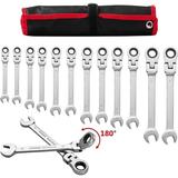 HTYSUPPLY Ratcheting Combination Wrench Set 12 Piece 8-19mm Metric Head Ratcheting Wrench Chrome Vanadium Steel Ratcheting Spanner Wrench with Carrying Bag