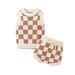 Sunisery Baby Clothes Two Pieces Clothing Outfit Round Neck Sleeveless Checkerboard Printed Sweater Vest Tie-Up Shorts