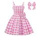 Penkiiy Pink Dress Girls Pink Cosplay Costume Dress Halloween Birthday Party Costumes With Accessories 3-12 Years Toddler Kids Baby Girls Dress