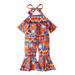 Toddler Kids Girls Bohemian Jumpsuits Cute Graphic Printed Ruffles Sleeveless Halter Bodysuit Adjustable Summer Fashion Rompers Jumpsuit Onesie Clothes Orange qILAKOG 3-4Years