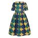 Toddler K ids B aby Girls African Dashiki Traditional Style Short Sleeve Round Neck Dress Ankara Princess Dresses Outfits 1-6Y School Dance Dresses for Girls Mystical Dress