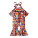 Toddler Kids Girls Bohemian Jumpsuits Cute Graphic Printed Ruffles Sleeveless Halter Bodysuit Adjustable Summer Fashion Rompers Jumpsuit Onesie Clothes Orange qILAKOG 5-6Years