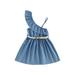 Sunisery Baby Kids Girlâ€™s Dress Sleeveless Ruffled Solid Color Summer A-line Dress with Belt