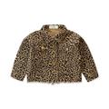 Sunisery Toddler Little Girl Leopard Denim Jacket Long Sleeve Button Down Coat Fall Winter Ouftit Clothes
