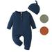 LAPAKIDS Baby Boy Clothes Outfit Set Solid Long Sleeve Baby Boy Romper Jumpsuit with Hat for 18-24 Months