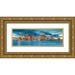 Bibikow Walter 32x13 Gold Ornate Wood Framed with Double Matting Museum Art Print Titled - New England-Massachusetts-Boston-city skyline from Boston Harbor-dusk