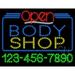 Everything Neon Body Shop Open with Phone Number Animated LED Sign 24 Tall x 31 Wide x 1 Deep