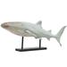 39 x 14 Light Blue Polystone Distressed Shark Sculpture with Brown Wood Inspired Accents and Black Stand by DecMode