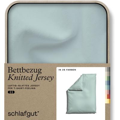 Bettbezug SCHLAFGUT "Knitted Jersey uni, aus Bio-Baumwolle mit Elasthan, Reißverschluss", blau (petrol light), B:155cm L:220cm, Jersey, Obermaterial: 95% Baumwolle, 5% Elasthan, Bettbezüge, bügelfrei, Mix & Match Bettwäsche: passender Kissenbezug... Image