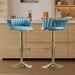 Everly Quinn Swivel Adjustable Height Bar Stool Upholstered/Velvet/Metal in Blue/Yellow | 20.45 W x 16.2 D in | Wayfair