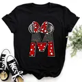 2023 Disney Woman Clothing Minnie Mouse Red Gold Grey Black Glitter Hand-drawn Letters A-Z Print