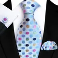 Flower Dot Silk Ties For Men Luxury 8cm Wide Floral Wed Necktie Pocket Square Cufflinks Set Fashion