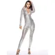 Wet Look Shiny PU Leder Catsuit Fisch Skala Aushöhlen Long Sleeve Zipper Öffnen Gabelung Body Engen