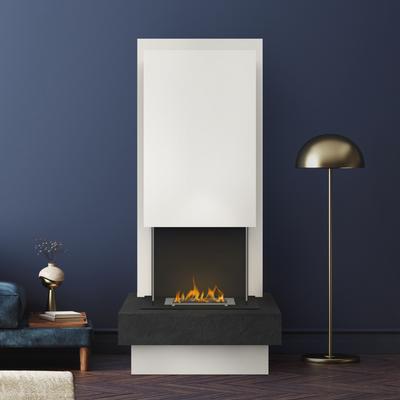 muenkel design Arco [moderner Design Ethanolkamin]: Concrete (Betonoptik) - safety burner 450 - Haube Weiß Image