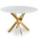 Table ronde verre effet marbre blanc et pieds or