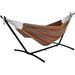 UNICOO- 2-Person Adjustable Indoor Outdoor Double Hammock Bed W/Carrying Bag Steel Stand 450 Pounds Capacity (Red Stripes)