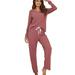 Womens 2 Piece PJ Lounge Set Fall Winter Long Sleeve Sleepwear Pajama Pants Sets Pullover Pjs Home Sleep Underwear