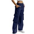 MeetoTime Cargo Pants for Women Wide Leg High Waisted Baggy Casual Denim Trousers Pockets Streetwear Trendy Hiking Pants