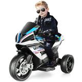 Funcid 12V Kids Ride on Motorcycle BMW Licensed Battery Powered Electric Motorcycle with 3 Wheels Music & Light and Horn Ride on Toys Bicycle for Kids White